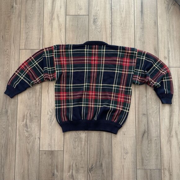 Nautica 90's Knit Sweater Mens Large Reg Plaid Mulitcolor Hoildays Pullover - Picture 6 of 6